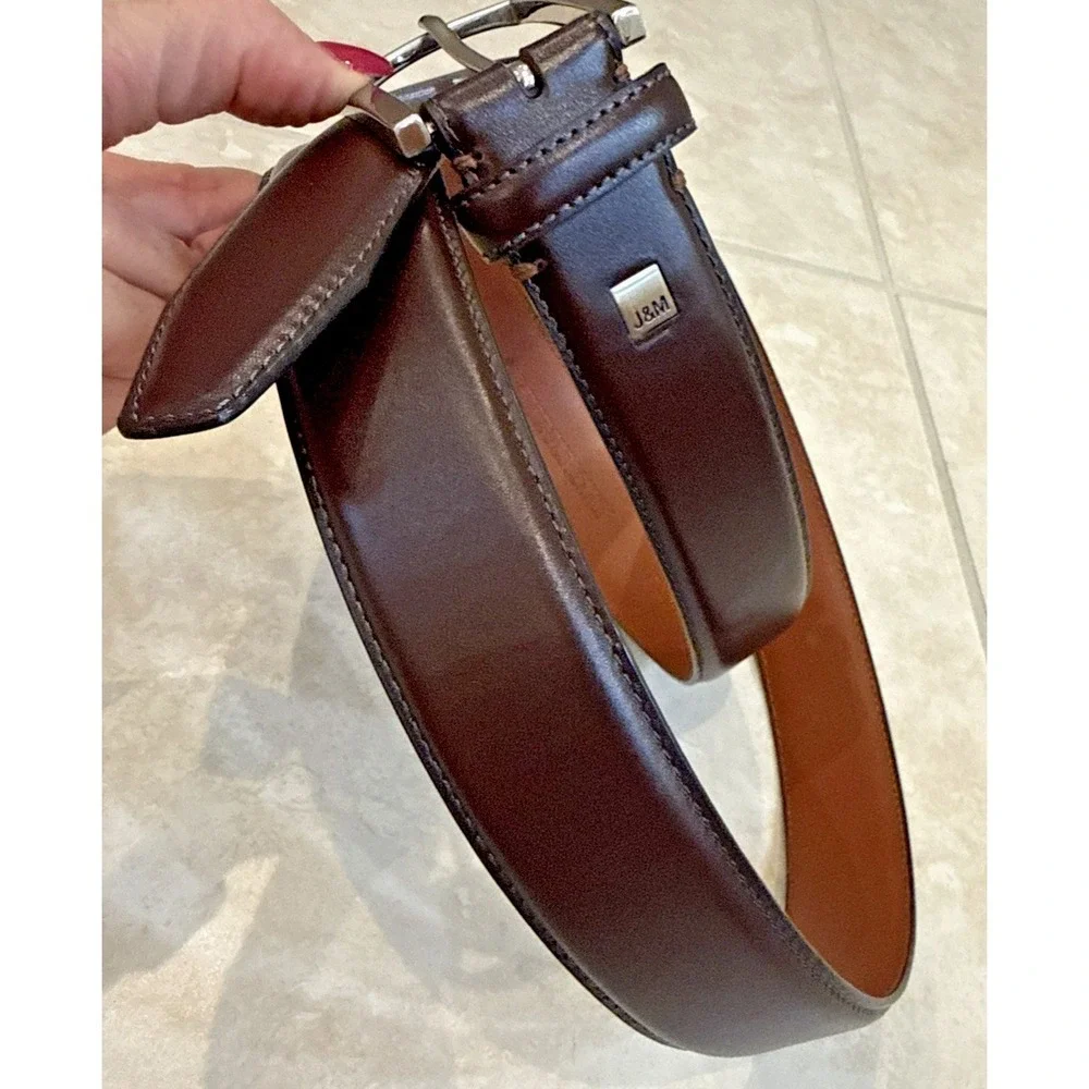 Johnston & Murphy 75-6797 Brown Leather Casual Belt Buckle Sz 42 Career Preppy